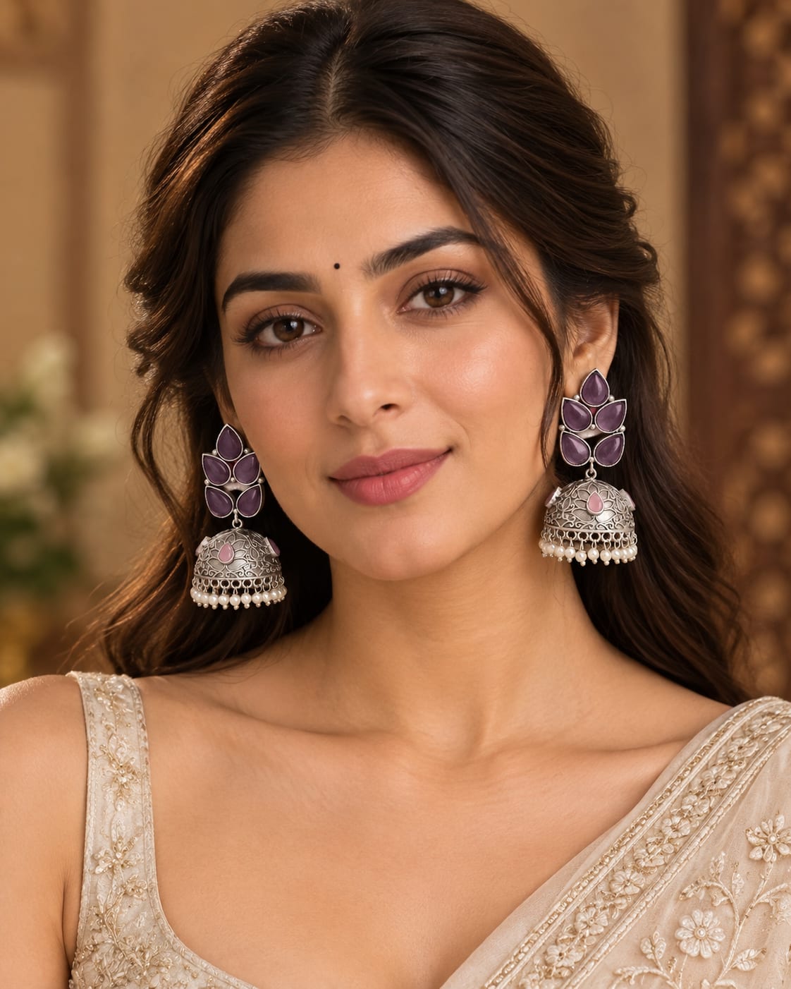Isabella Purple & Pink Oxidized Jhumki Earrings