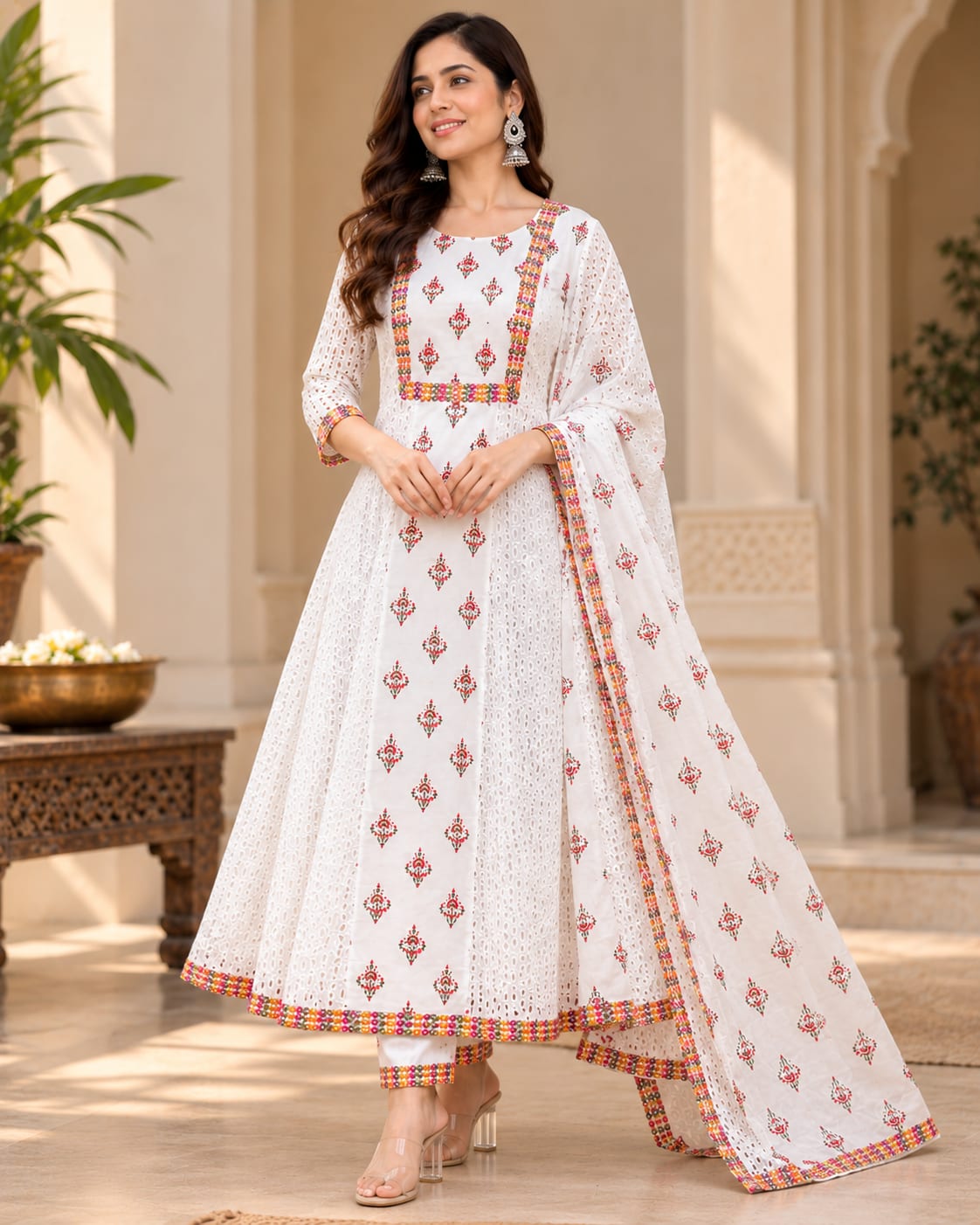 Noor Chikankari Anarkali Cotton Suit Set