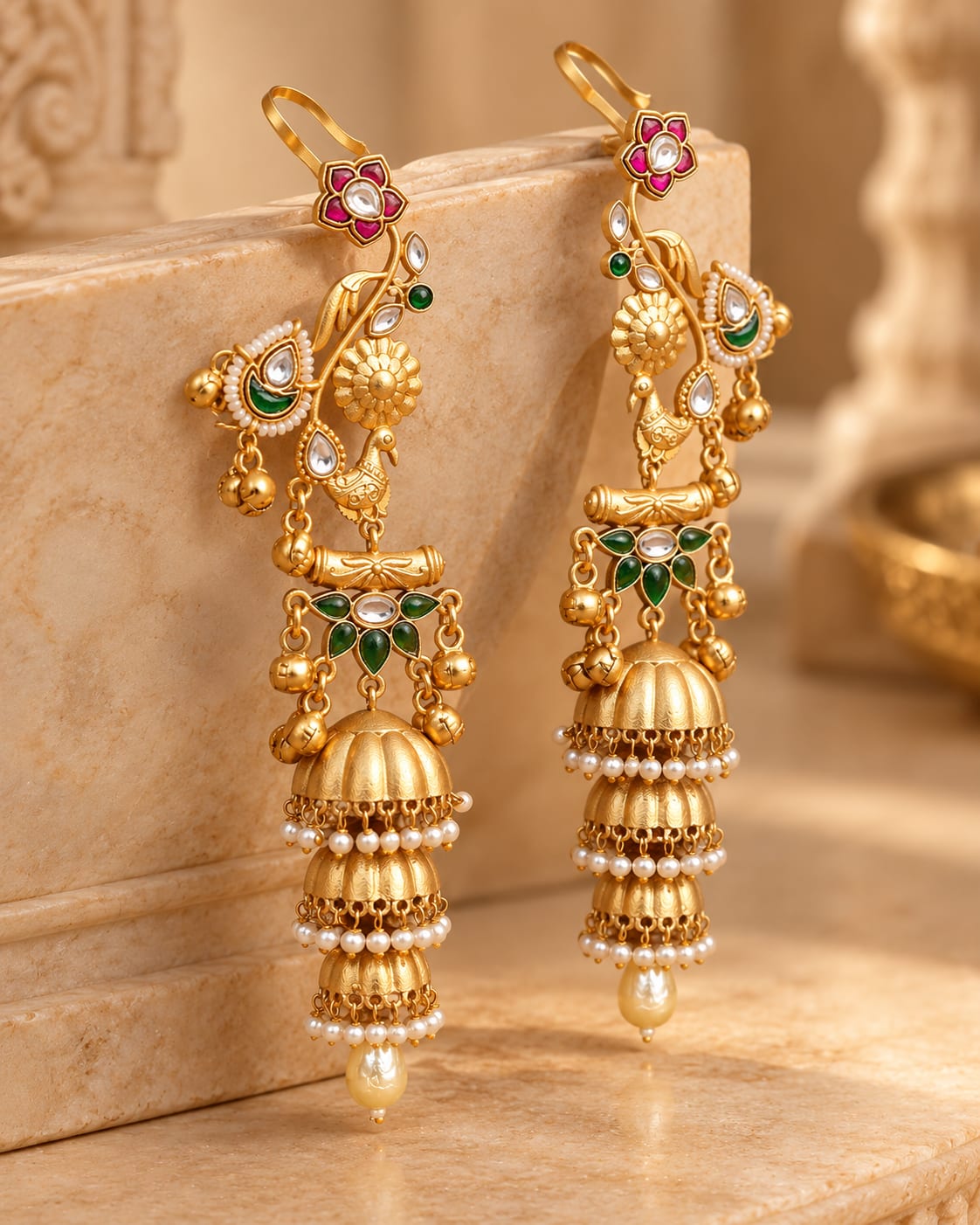 Phool Bageecha Earcuff Jhumki Earrings